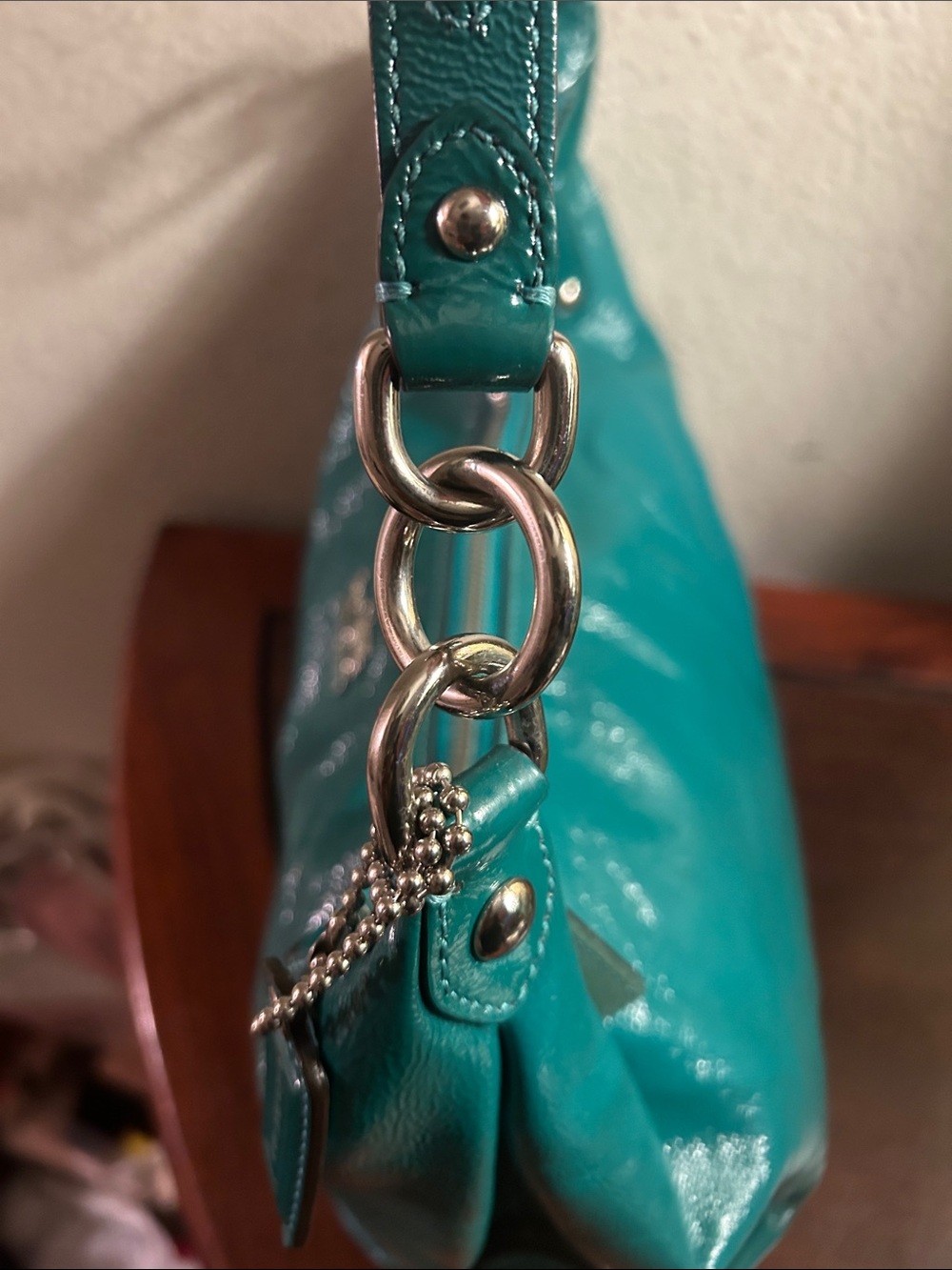 Coach Teal Leather Shoulder Hobo with Silver Hardware - Picture 4 of 9